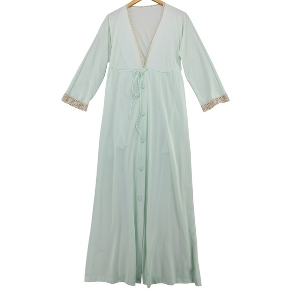 Vanity Fair Other - Vintage‎ Vanity Fair Robe Sz L 36 Mint Green Lace Trim Long Sleeve Button Front